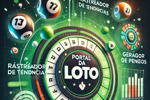 DALL·E 2024 10 24 12.53.00 A vibrant and dynamic interface of a lottery themed screen titled Portal da Loto at the top in bold attractive letters. The background is composed
